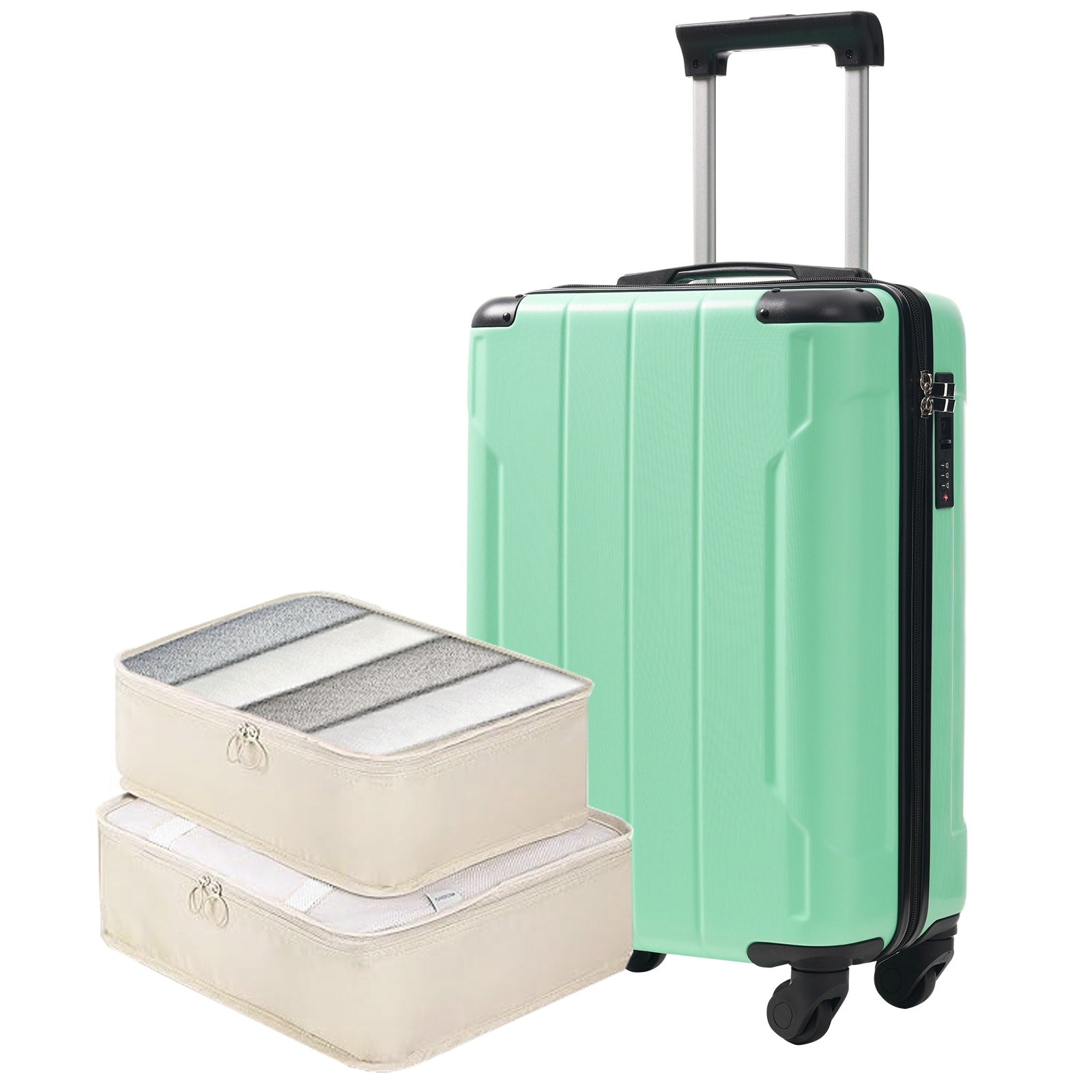 20 Inch Hardshell Carry On Luggage Lightweight Durable Abs Suitcase With Spinner Wheels Built In Tsa Lock 2 Packing Cubes