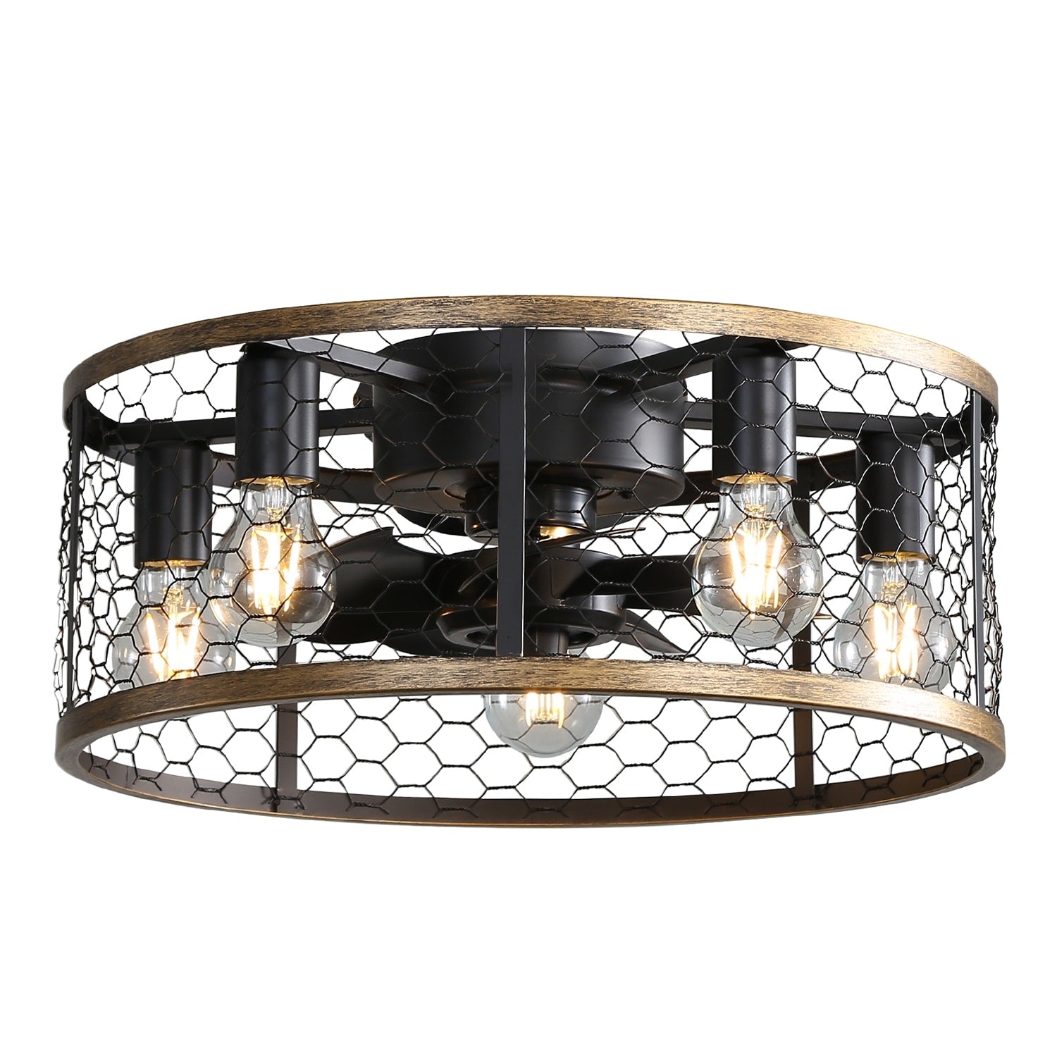 20 Inch Industrial Caged Ceiling Fan With 7 Abs Blades Remote Control Reversible Dc Motor Small Flush Mount Ceiling Fan
