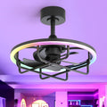 20 Inch Modern Caged Ceiling Fan With Dimmable Led Light And Remote Matte Black Rgb Fandelier Quiet Dc Motor Ceiling Fan