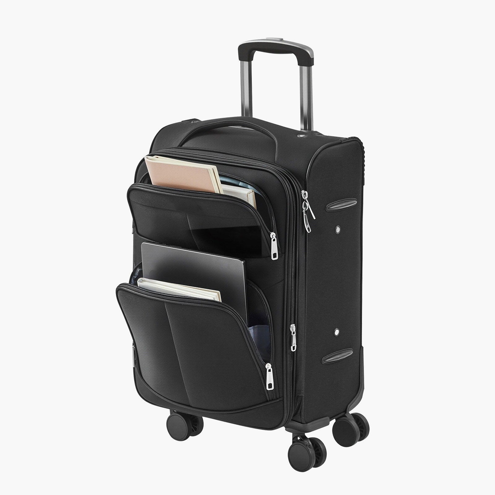 20 Inch Softside Expandable Luggage With Spinner Wheels Carry On Suitcase Black