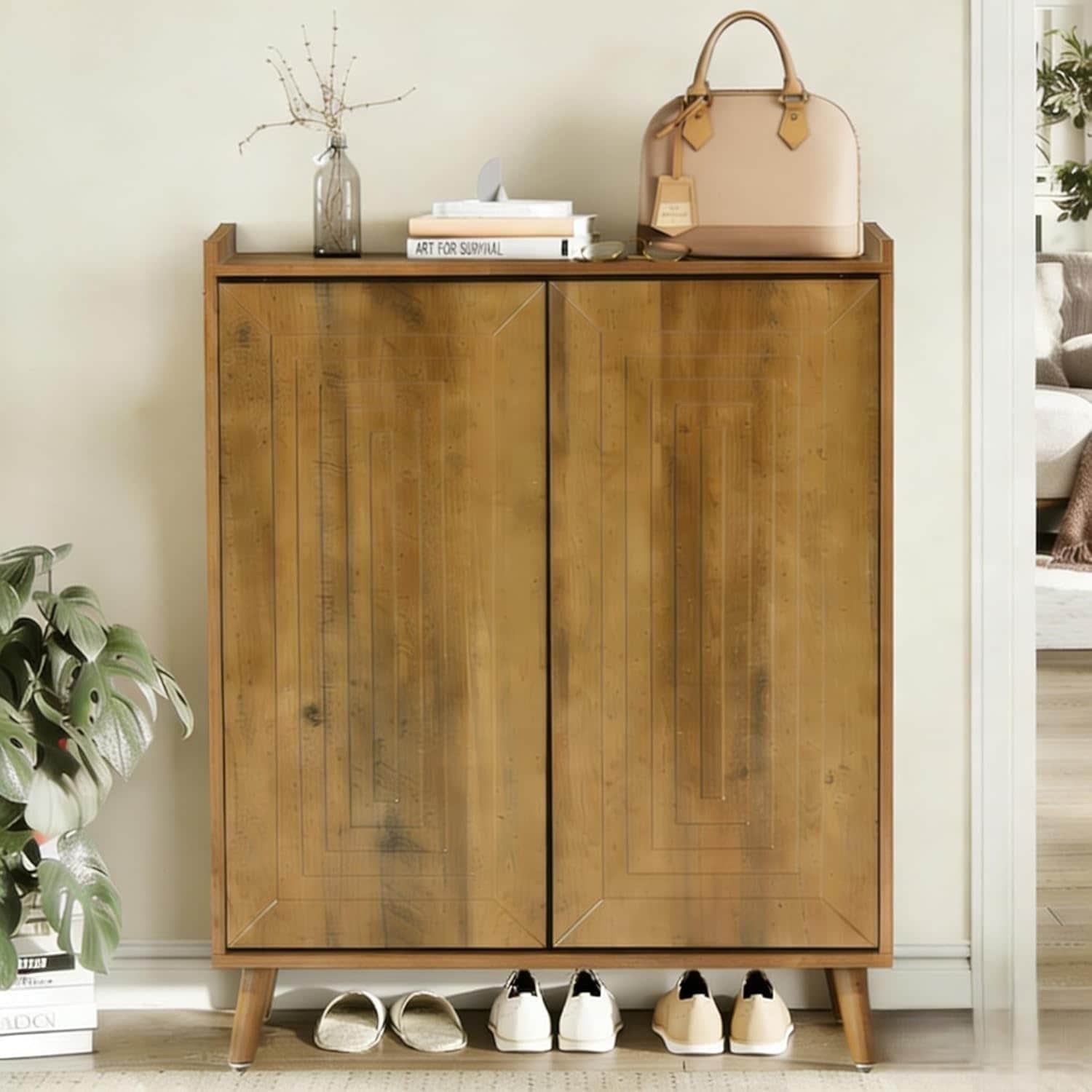 20 Pairs Shoe Cabinet With Doors 5 Tier Shoes Rack With Adjustable Shelves
