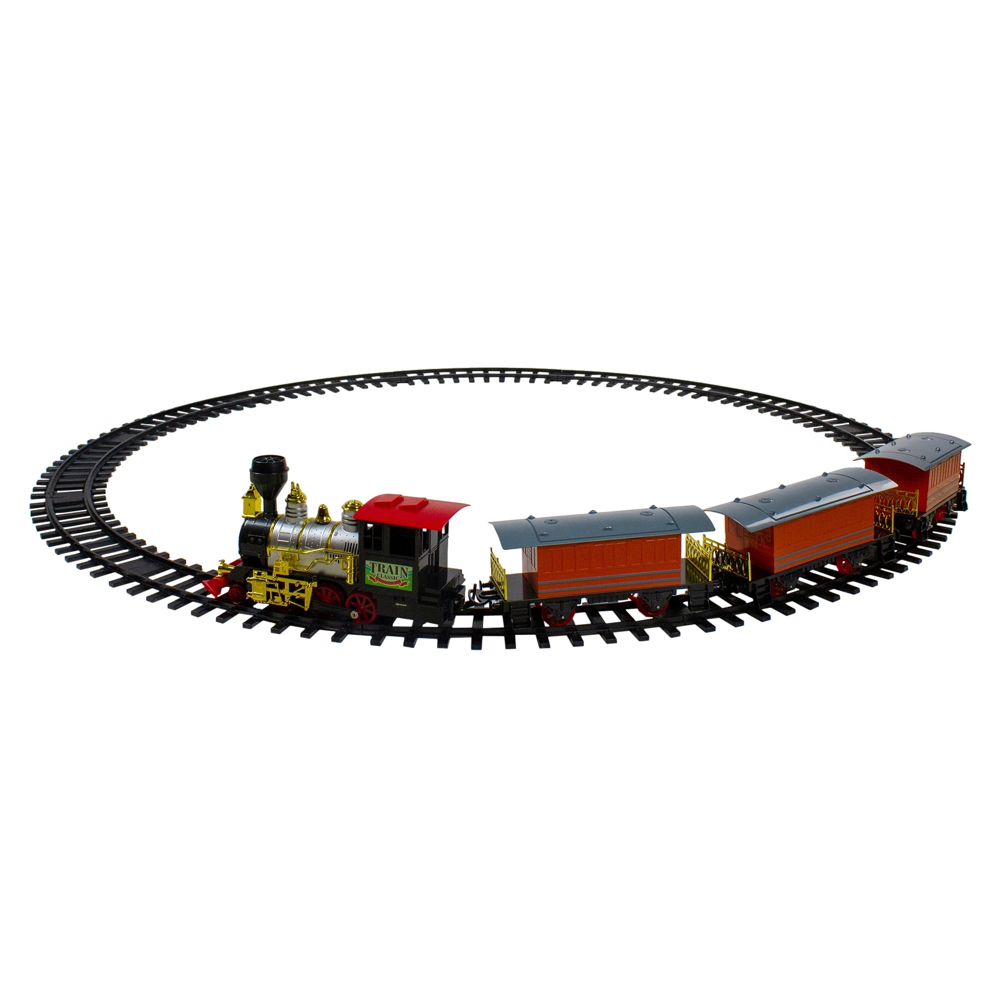 20 Piece Battery Operated Red And Orange Animated Classic Christmas Train Set With Sound N A