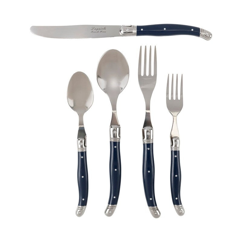 French Home Laguiole 20 Piece Stainless Steel Flatware Set Service For 4 Navy Blue. 20 Piece Set