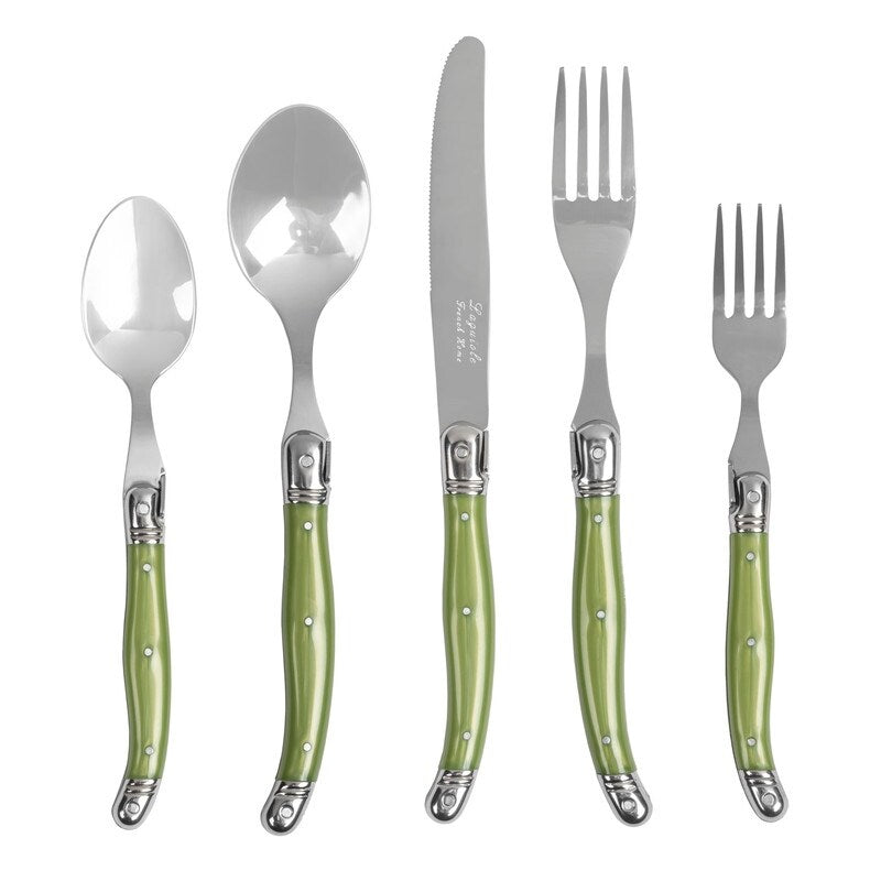 French Home 20 Piece Stainless Steel Laguiole Flatware Set Service For 4 Spring Green 20 Piece Set