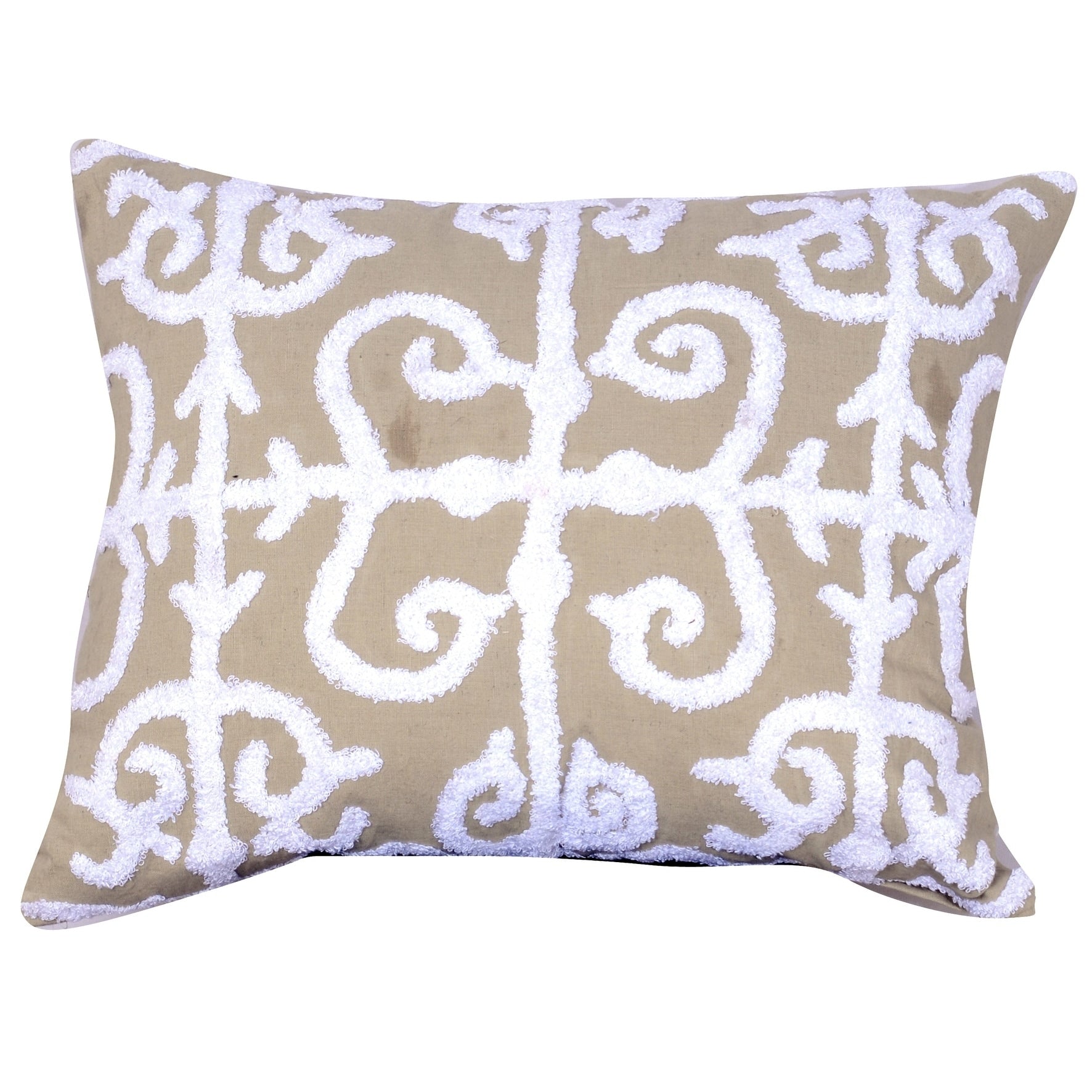 20 X 16 Inch Cotton Pillow With Vermicular Pattern Set Of 2 Brown And White