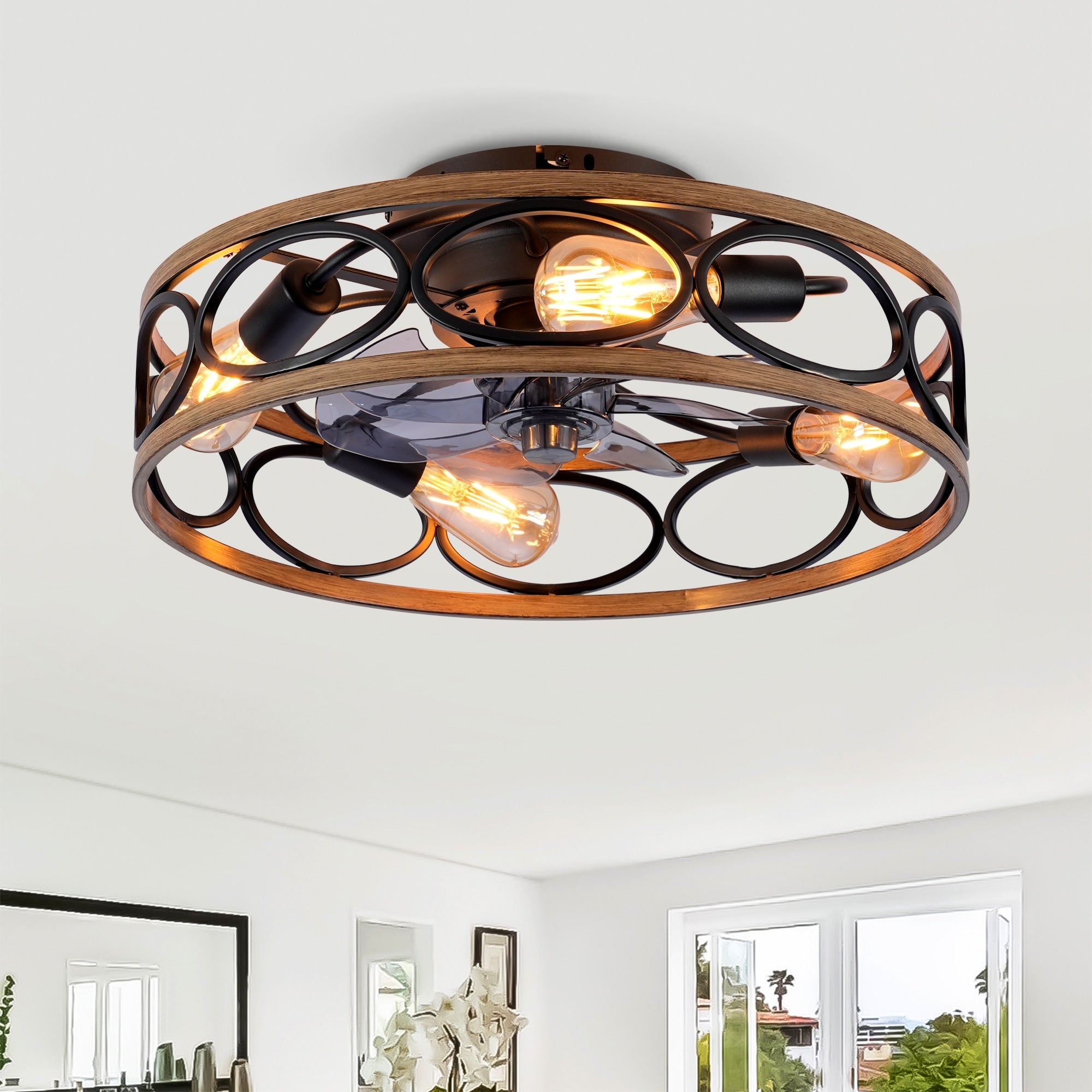 20 Farmhouse Caged Ceiling Fan With Remote Control Rustic Flush Mount Low Profile Reversible Dc Motor Ceiling Fan