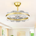 Invisible Ceiling Fan With Lights Double Ring Mountain Texture Fan Flush Led Fandelier With Frosted Glass Shade