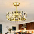 20 In Modern Crystal Ceiling Fan Lights Luxury Gold Fandelier Invisible Blades Chandelier Fan With Prismatic Crystal