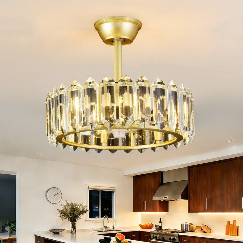 20 In Modern Crystal Ceiling Fan Lights Luxury Gold Fandelier Invisible Blades Chandelier Fan With Prismatic Crystal