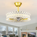 Modern Invisible Ceiling Fan With Lights Crackle Crystal Chandelier Fan Gold Dimmable Led Fandelier With Remote