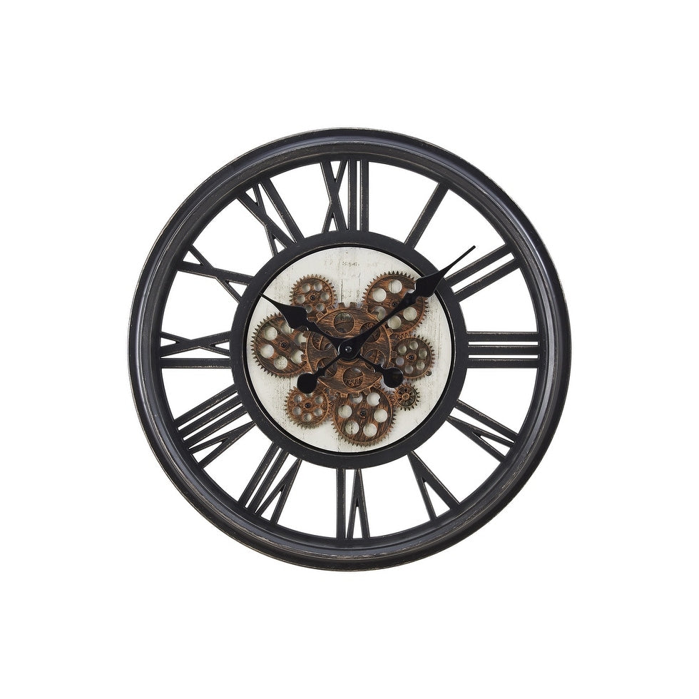 20 In With Gear Mechanism Black Wall Clock 20 In