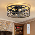 20 In. Wood Finish Ceiling Fan With Light Low Profile Farmhouse Indoor Ceiling Fans Caged Ceiling Fan Light For Bedroom N A