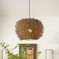 1 Light Modernism Nest Design Brown Hand Woven Rattan Hanging Dining Room Chandelier 20.47 W X 15.94 H