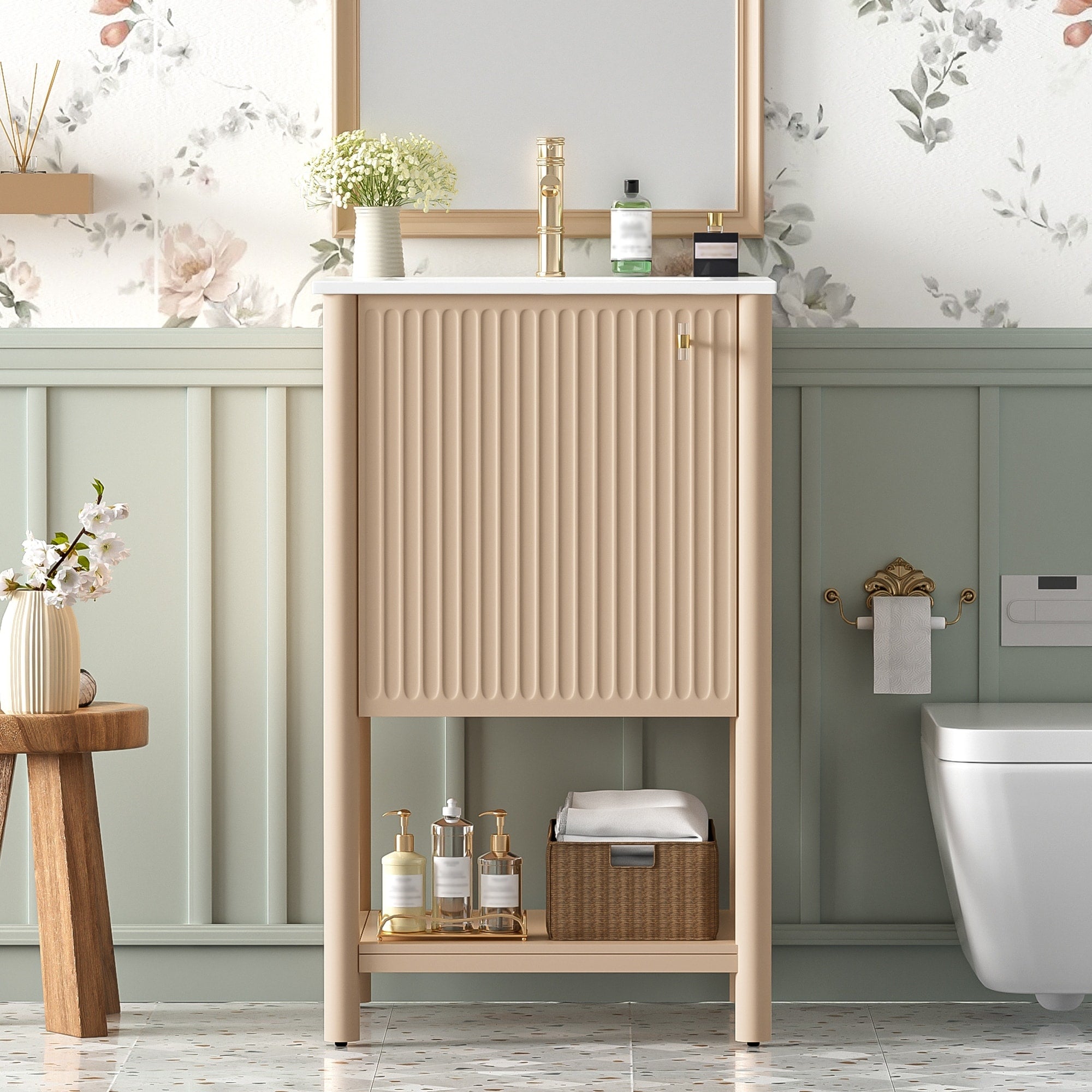 20 Inch French Style Bathroom Vanity W Ceramic Sink Freestanding Single Set Soft Close Door
