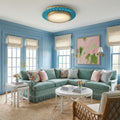 20 Inch Peruvian Accent Cottage Hand Painted Blue Coastal Sunburst Round Flushmount Ceiling Light 19.68 W X 3.07 H