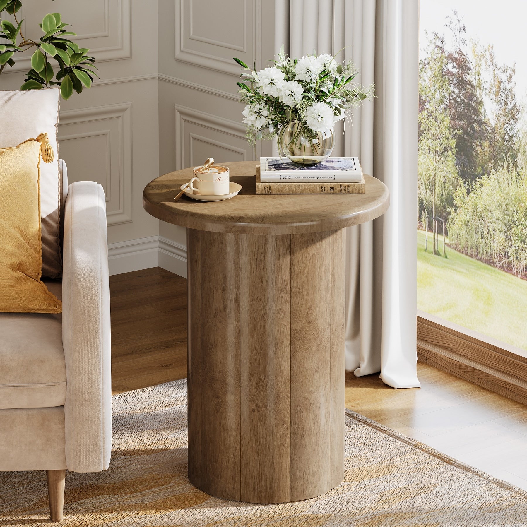20 Inch Round End Table Farmhouse Side Table For Living Room