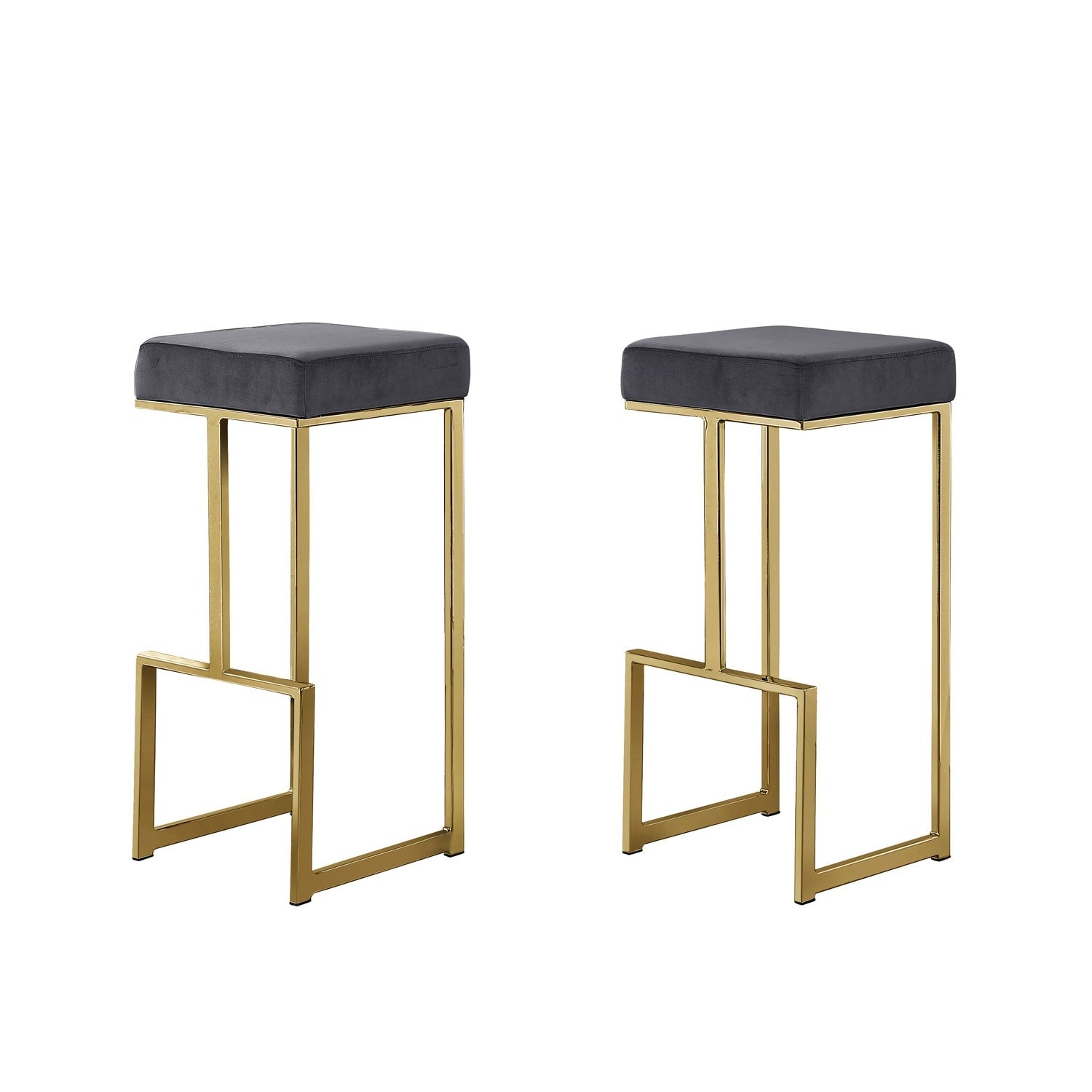 20.1 In. H Radiant Gold Finish Backless Metal Bar Stool With Faux Leather Square Seat Set Of 2