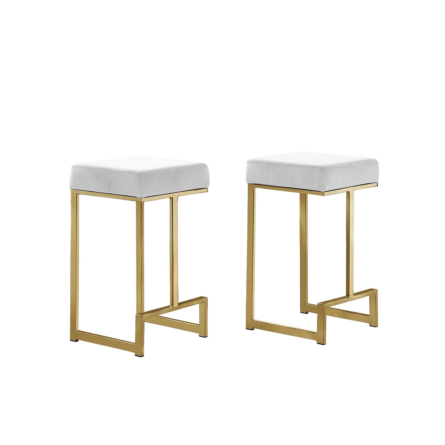 20.1 In. H White Finish Backless Metal Bar Stool With Faux Leather Square Seat Set Of 2
