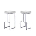 20.1 In. H White Finish Backless Metal Bar Stool With Faux Leather Square Seat Set Of 2