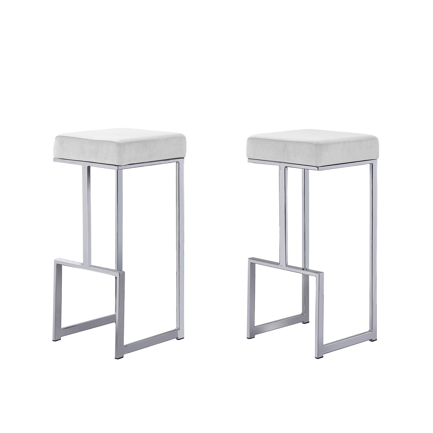 20.1 In. H White Finish Backless Metal Bar Stool With Faux Leather Square Seat Set Of 2