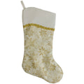 20.5 Inch Poinsettia Glitter Print Christmas Stocking With Velvet Wave Cuff