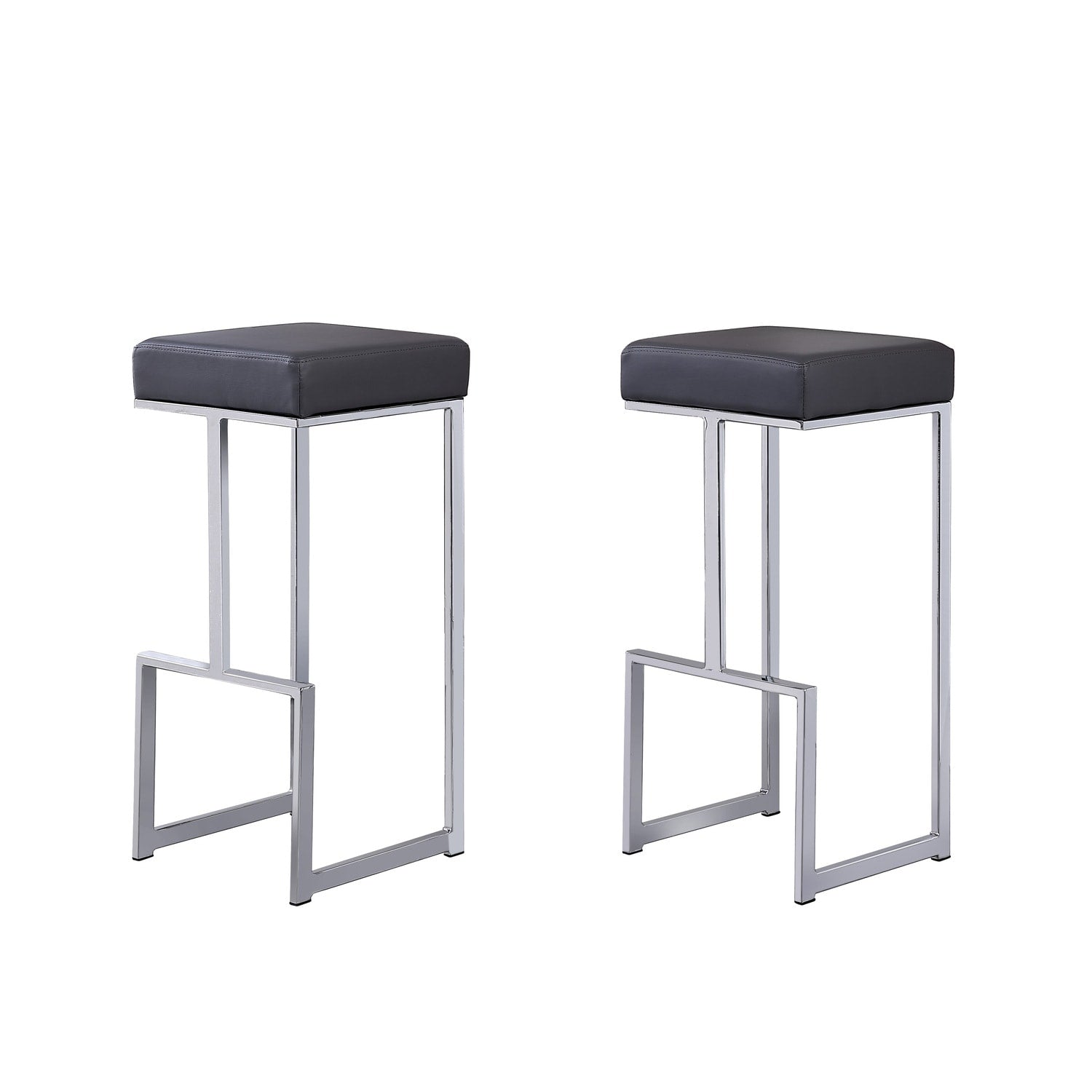 20.5 In. H Gray Silver Finish Backless Metal Bar Stool With Faux Leather Square Seat Set Of 2