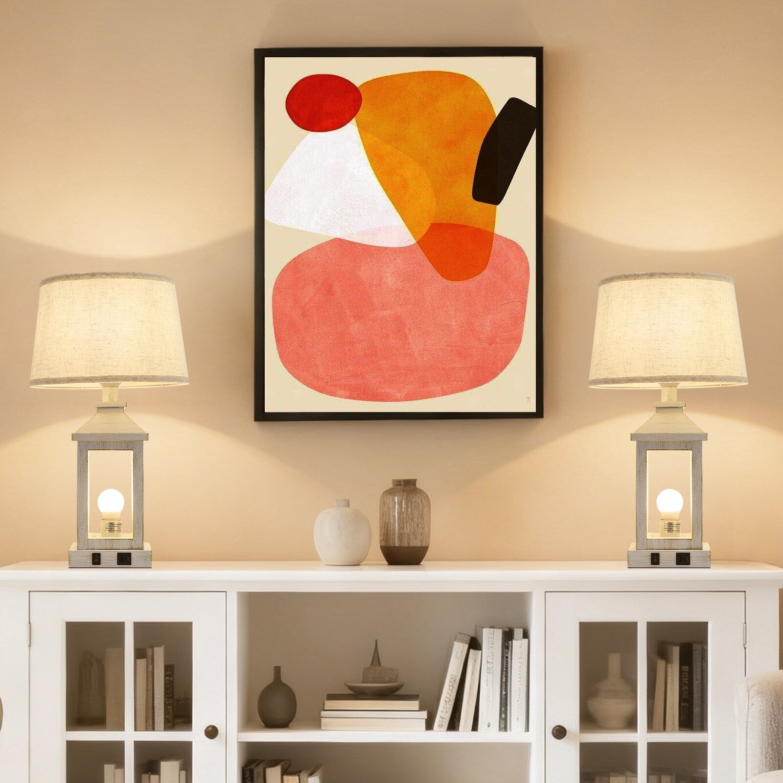20.5In Farmhouse Bedside Table Lamp 3 Way Dimmable Touch Modern Bedside Table With 2 Lights Including Light Bulbs