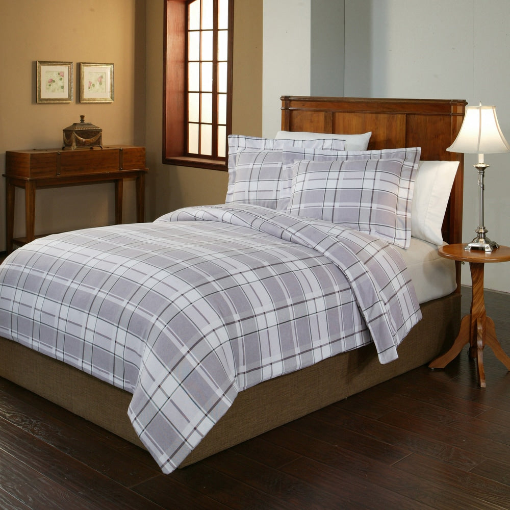 Pointehaven Jensen Plaid 200 Gsm Superior Flannel Duvet Cover Set