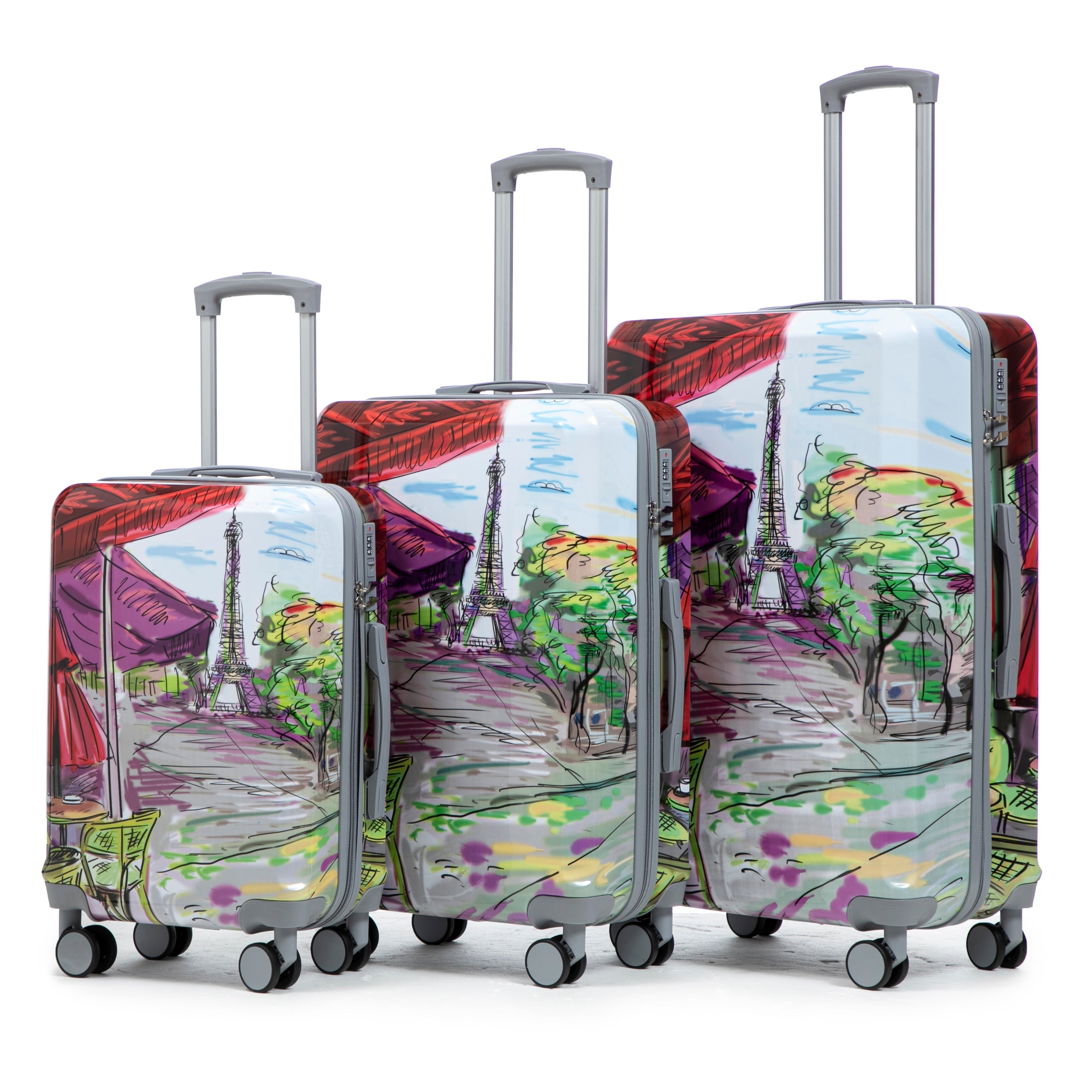 20 24 28 3 Pcs Set In Pc Spinner Wheel Luggage Carry On Suitcase With Printed Pattern And Combination Lock