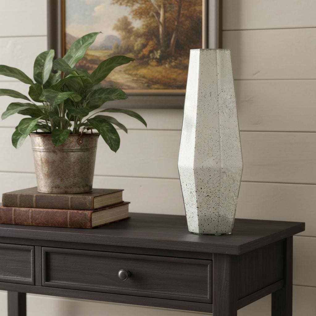 20 Antiqued Silver Glass Cylinder Table Vase 7.00