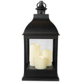 20 Large Black Candle Lantern With 3 Flameless Led Candles