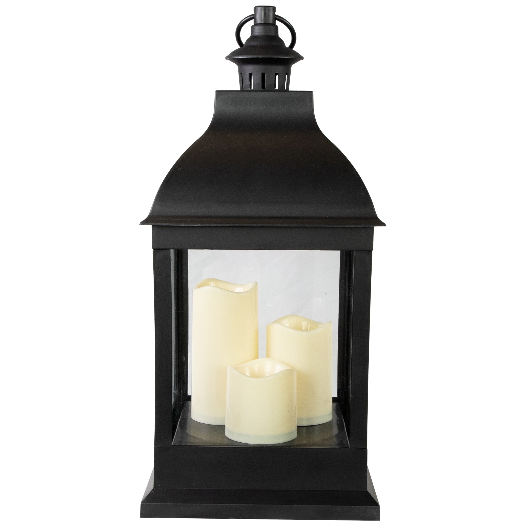 20 Large Black Candle Lantern With 3 Flameless Led Candles