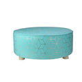 20 Blue And Copper Geometric Print Cotton Canvas Round Stool