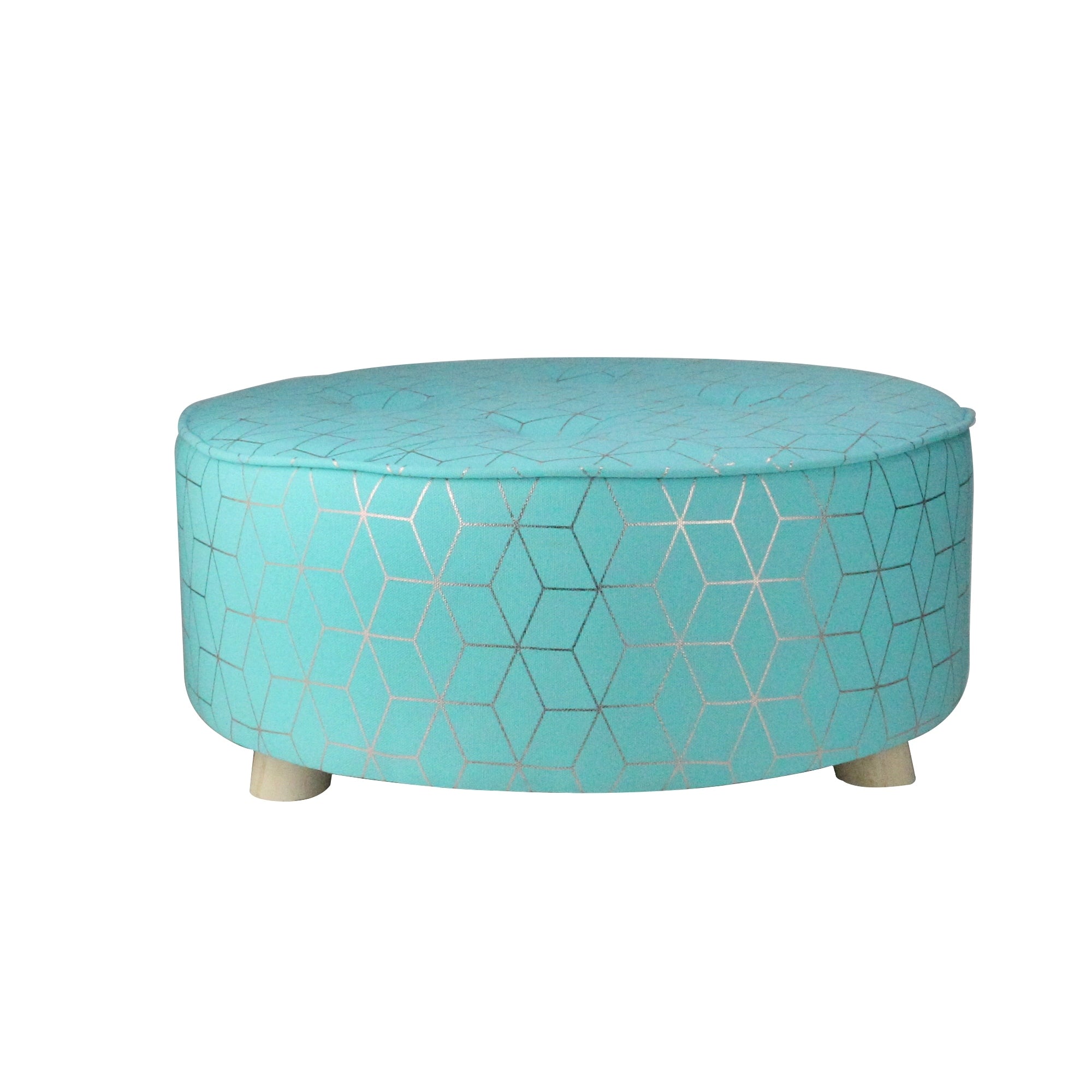 20 Blue And Copper Geometric Print Cotton Canvas Round Stool