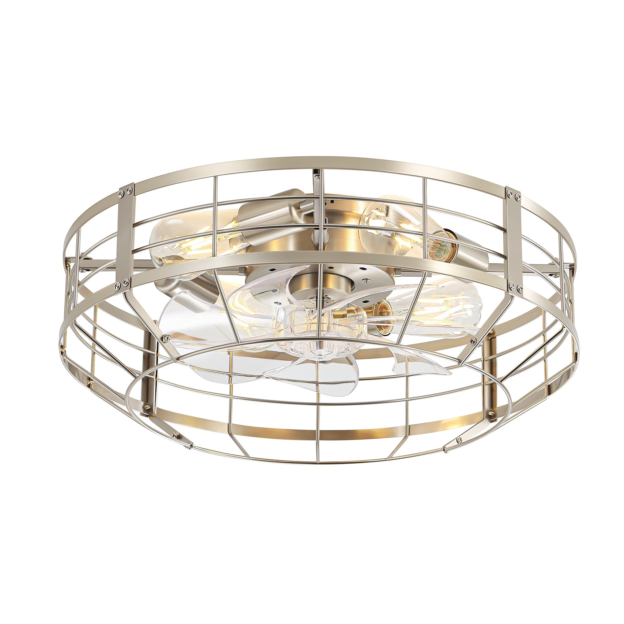 20 Caged Ceiling Fan With Light 4 E26 Bulb Base 6 Speed Quiet Dc Motor Reversible Remote Control Low Profile Flush Mount