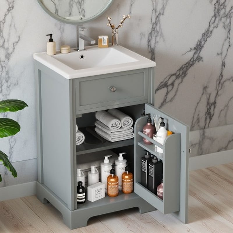 20 Compact Freestanding Bathroom Vanity With Ceramic Sink With Soft Close Door Adjustable Shelf Interior Storage Rack