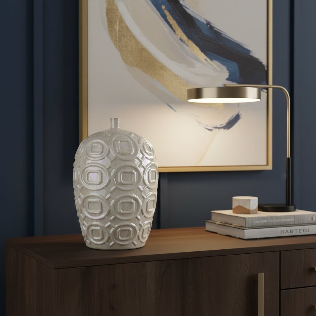 20 Cream Geometric Ceramic Bud Table Vase 12.00
