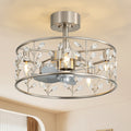 20 Crystal Leaf Caged Ceiling Fan With Lights Remote Control Quiet Reversible Dc Motor Chandelier Ceiling Fan For Bedroom