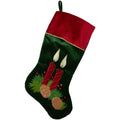 20 Dark Green And Burgundy Candle And Pine Cone Christmas Stocking With Red Velveteen Cuff