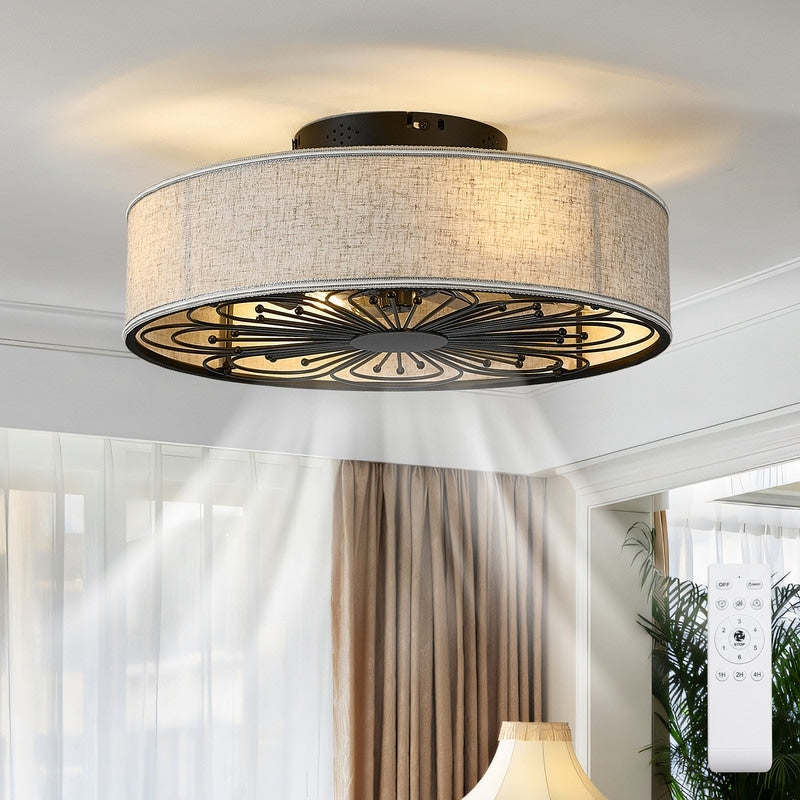20 Farmhouse Flush Mount Caged Ceiling Fan With Light And Remote Low Profile 6 Speeds Fandelier Ceiling Fan For Bedroom