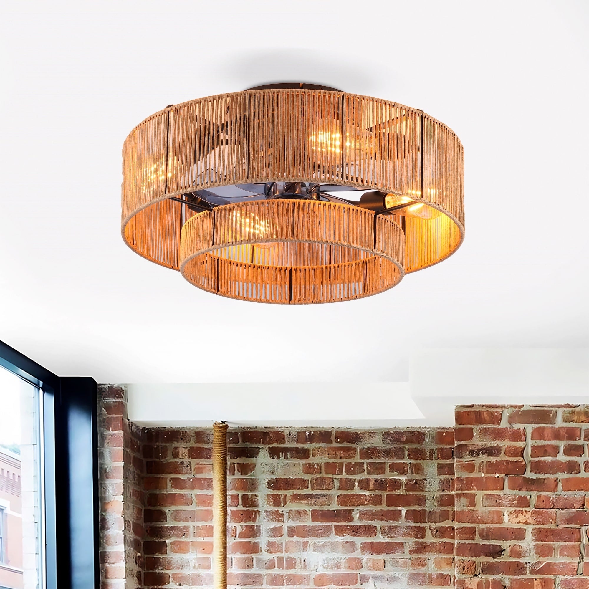 20 Farmhouse Rope Flush Mount Ceiling Fan With Lights And Remote Rustic Low Profile Caged Chandelier Ceiling Fan For Bedroom