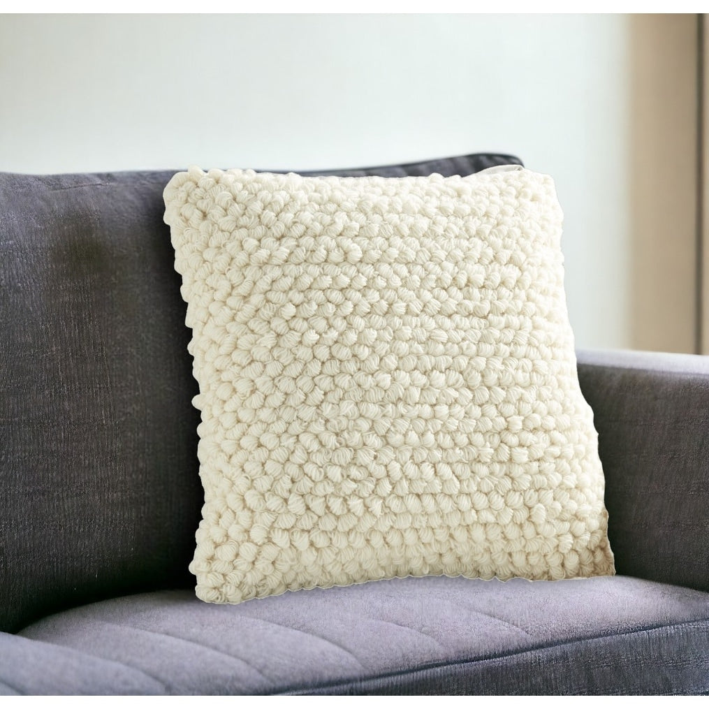 20 Ivory Wool Blend Throw Pillow With Texture