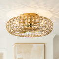 20 Modern Gold Caged 4 Light Crystal Low Profile Flush Mount Ceiling Fan With Remote