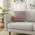 20 Red Blue And Natural Geometric Polyester Blend Throw Pillow Cover With Tassels