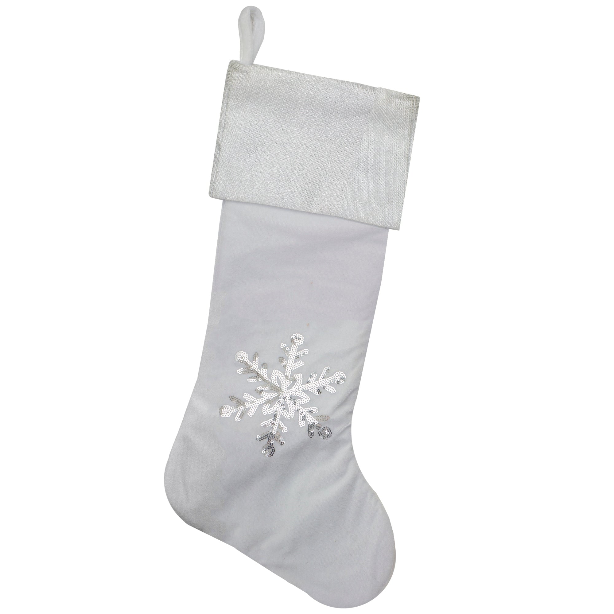 20 Silver And White Snowflake Christmas Stocking With Silver Cuff