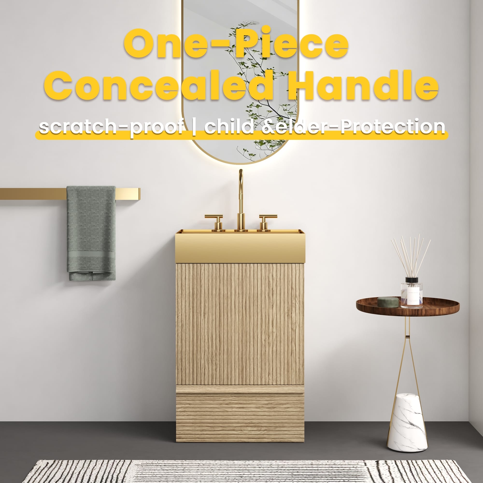 20 Striped Bathroom Vanity With Integrated Brushed Gold Stainless Steel Bathroom Sink One Piece Metal Basin Without Faucet