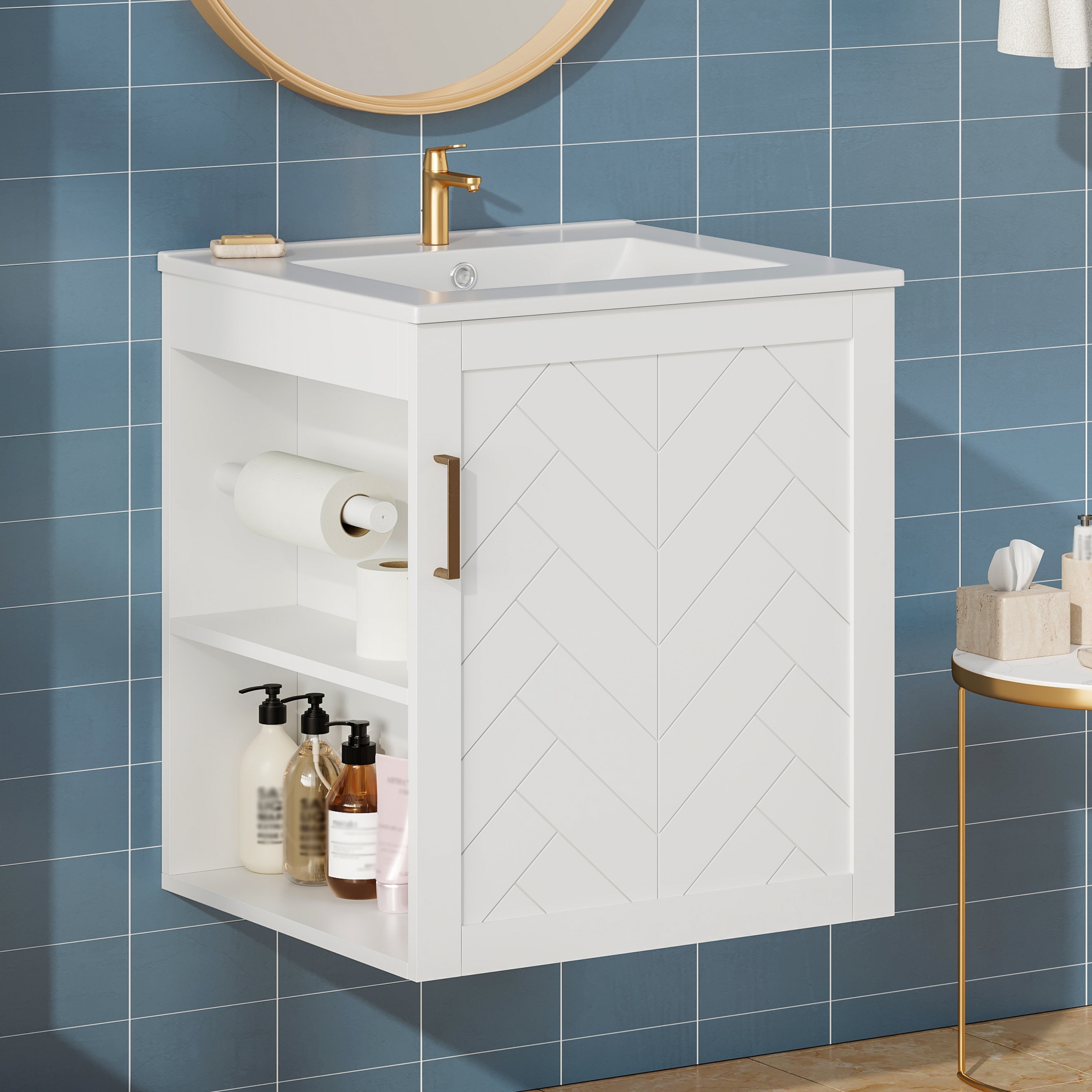 20 Wall Mounted Modern Bathroom Cabinet Combo W Soft Close Door Side Storage Sink Included White