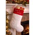 20 White Faux Fur Let It Snow Christmas Stocking With Red Shadow Velveteen Cuff