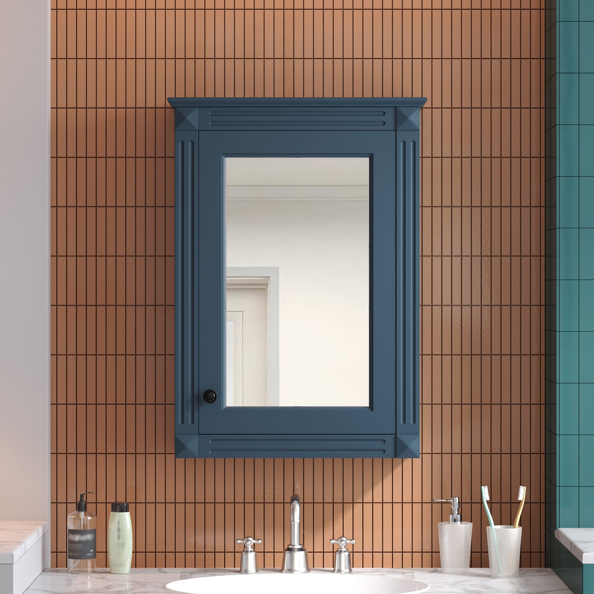 20 Inch Wall Mounted Bathroom Storage Cabinet With Mirror Medicine Cabinet With Height Adjustable Shelf