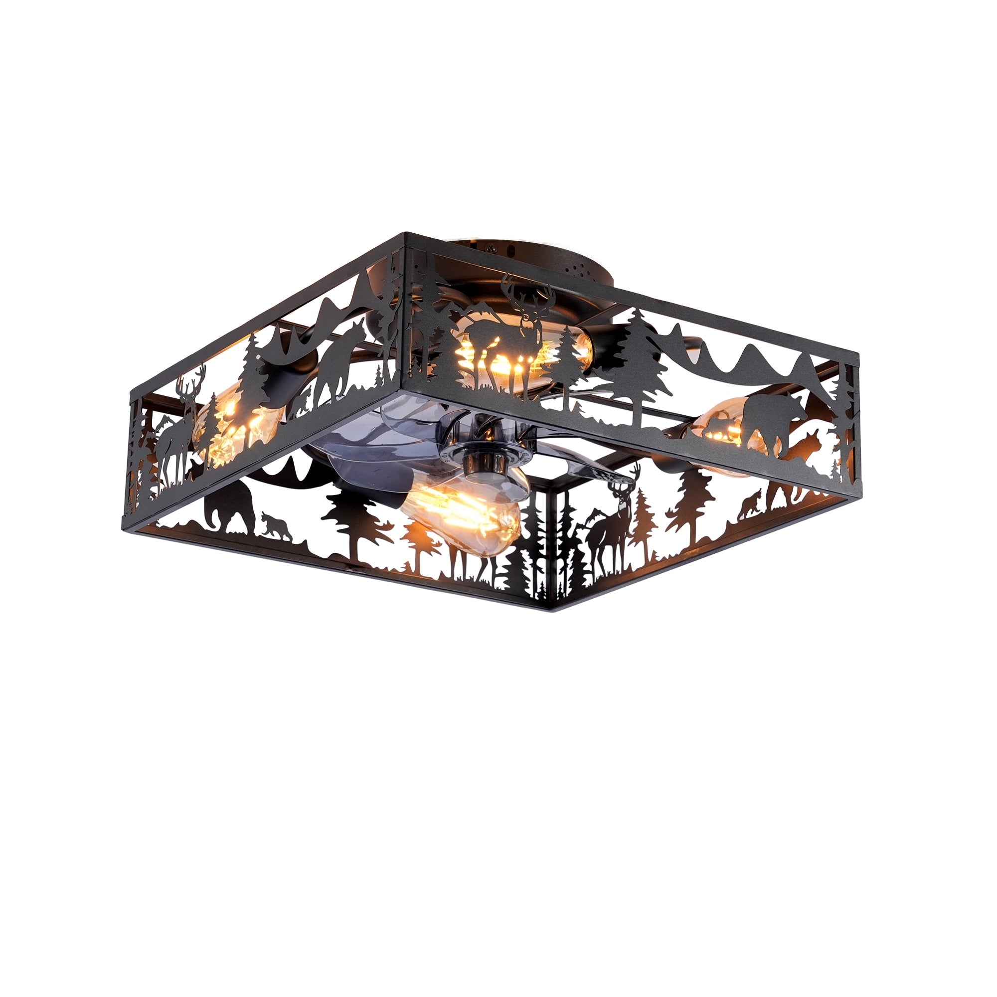 20 Square Fabric Farmhouse Flush Mount Ceiling Fan.Bladeless Ceiling Fan 6 Speed Reversible With Remote Control